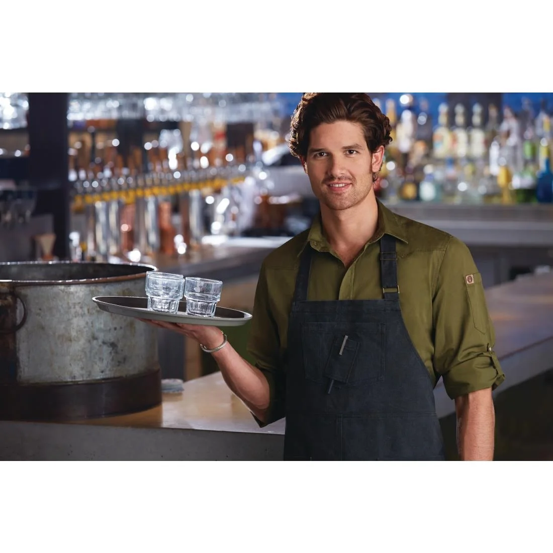 Chef Works Urban Rockford Canvas Wide Bib Apron Steel Grey - Image 2