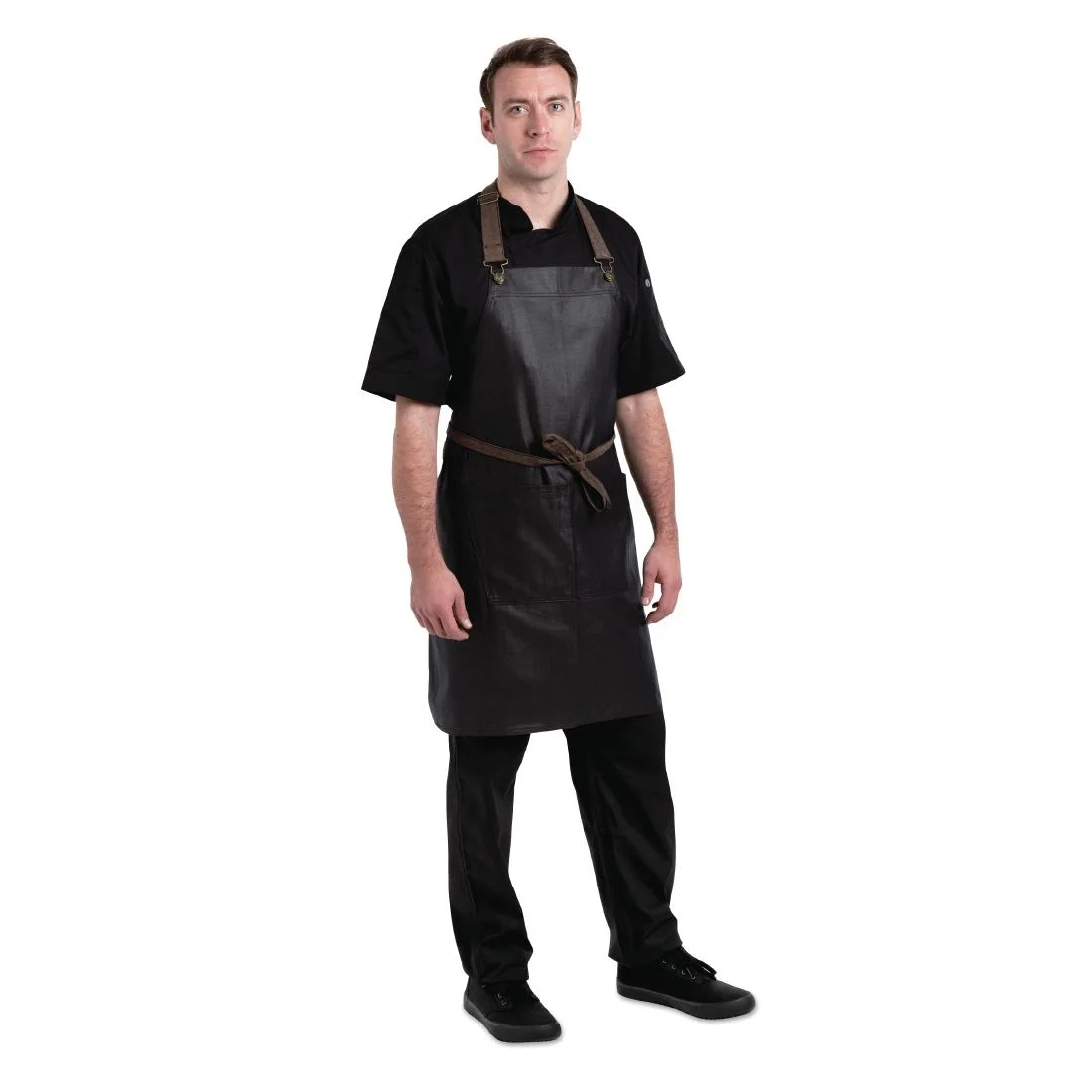 Chef Works Urban Wet Look Boulder Bib Apron Black and Brown - Image 3
