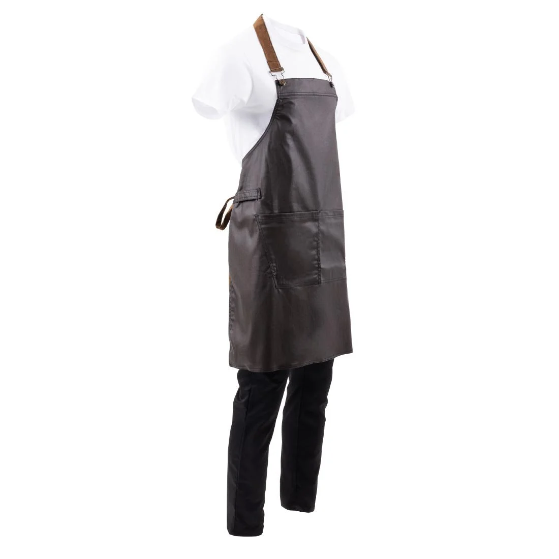 Chef Works Urban Wet Look Boulder Bib Apron Black and Brown