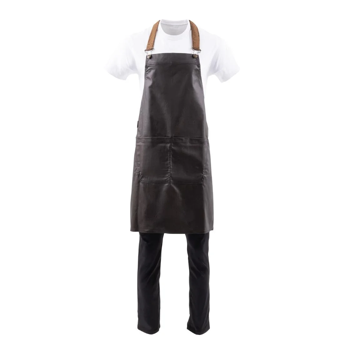 Chef Works Urban Wet Look Boulder Bib Apron Black and Brown - Image 5