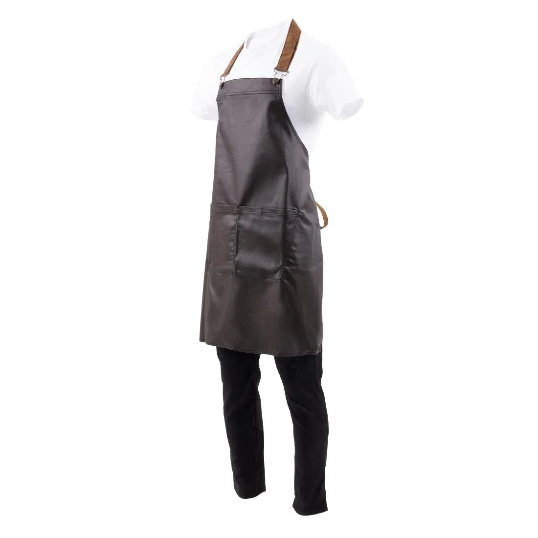 Chef Works Urban Wet Look Boulder Bib Apron Black and Brown - Image 6