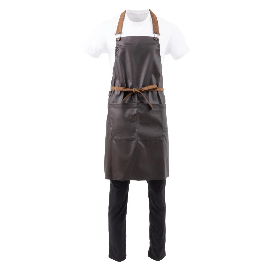 Chef Works Urban Wet Look Boulder Bib Apron Black and Brown - Image 8