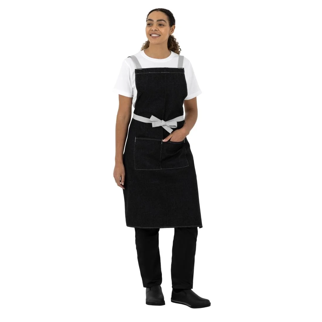 Southside X-Cross Back Bib Apron Denim Black - Image 9