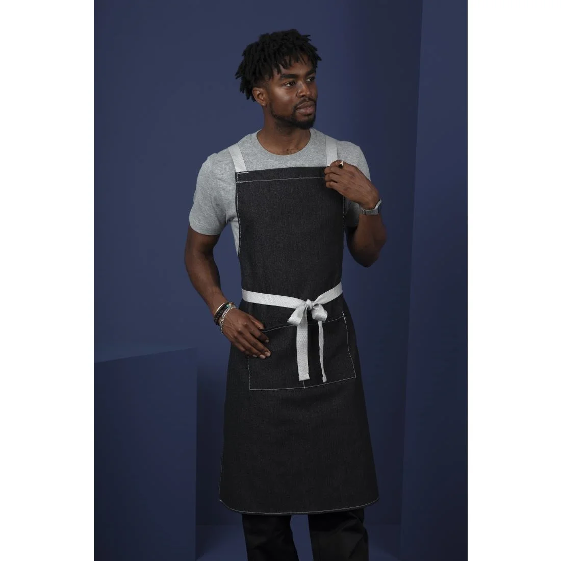 Southside X-Cross Back Bib Apron Denim Black - Image 12