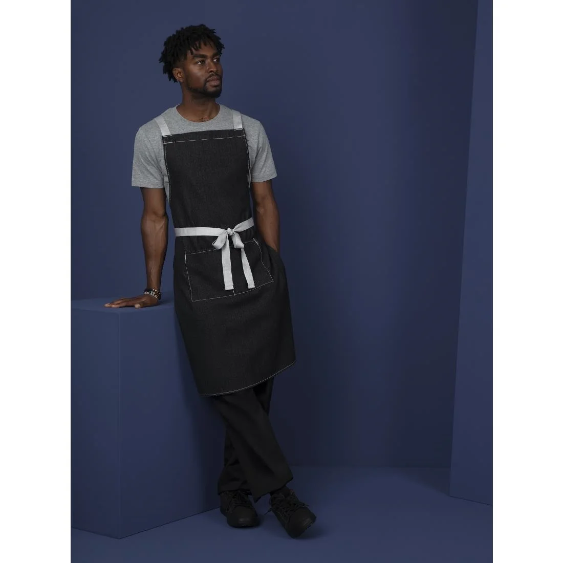 Southside X-Cross Back Bib Apron Denim Black - Image 11