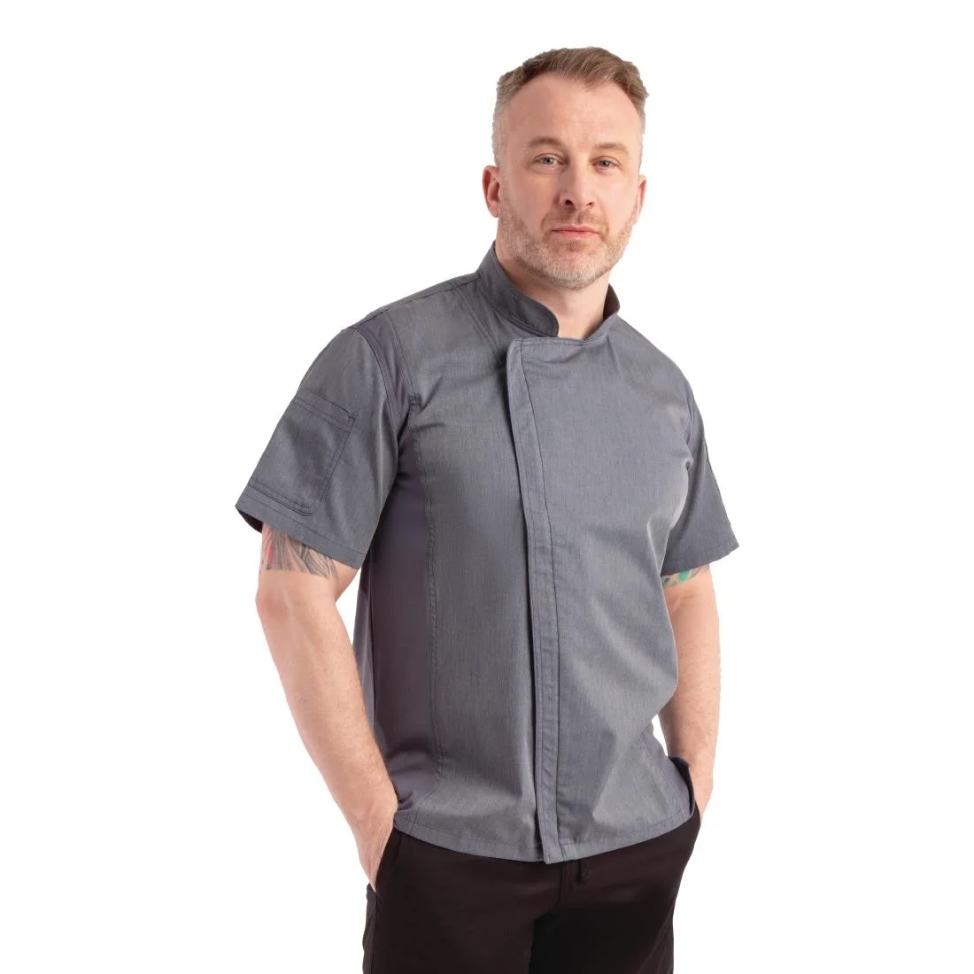 Chef Works Unisex Springfield Lightweight Short Sleeve Zipper Coat Ink Blue - Image 2