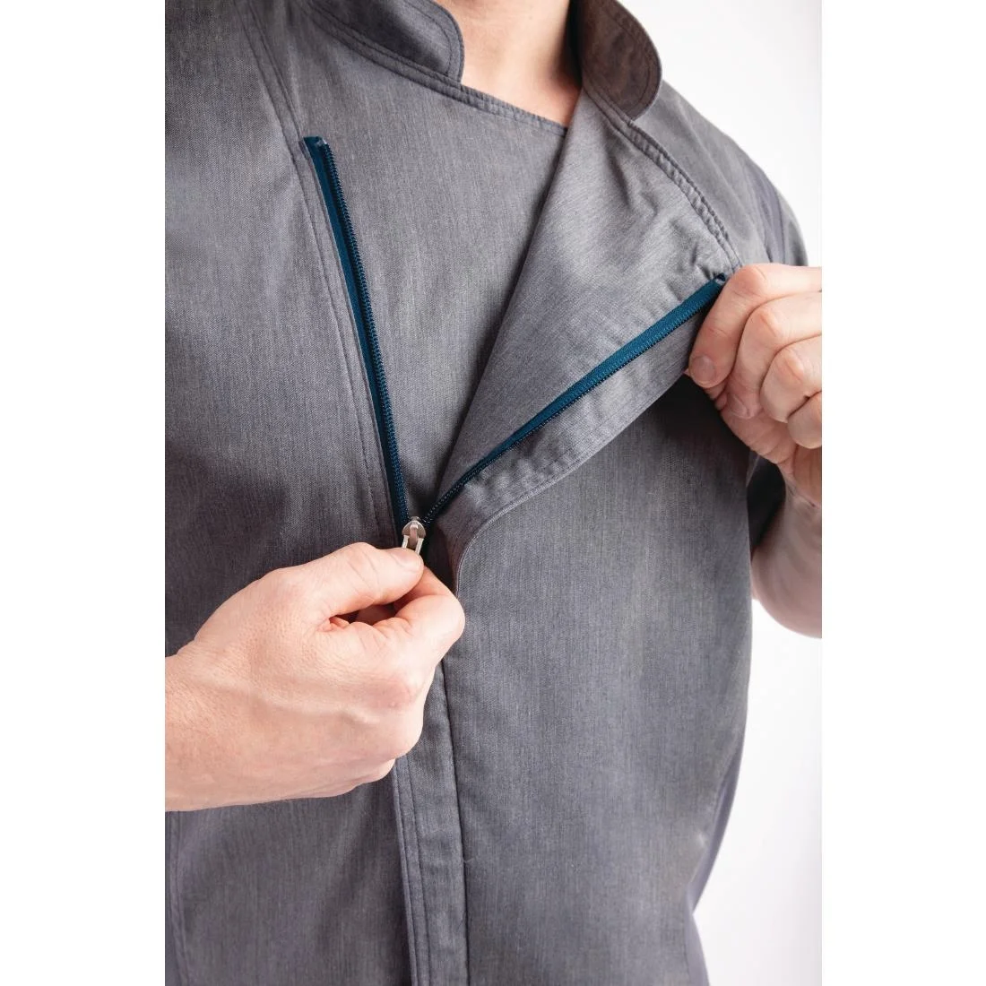 Chef Works Unisex Springfield Lightweight Short Sleeve Zipper Coat Ink Blue - Image 16