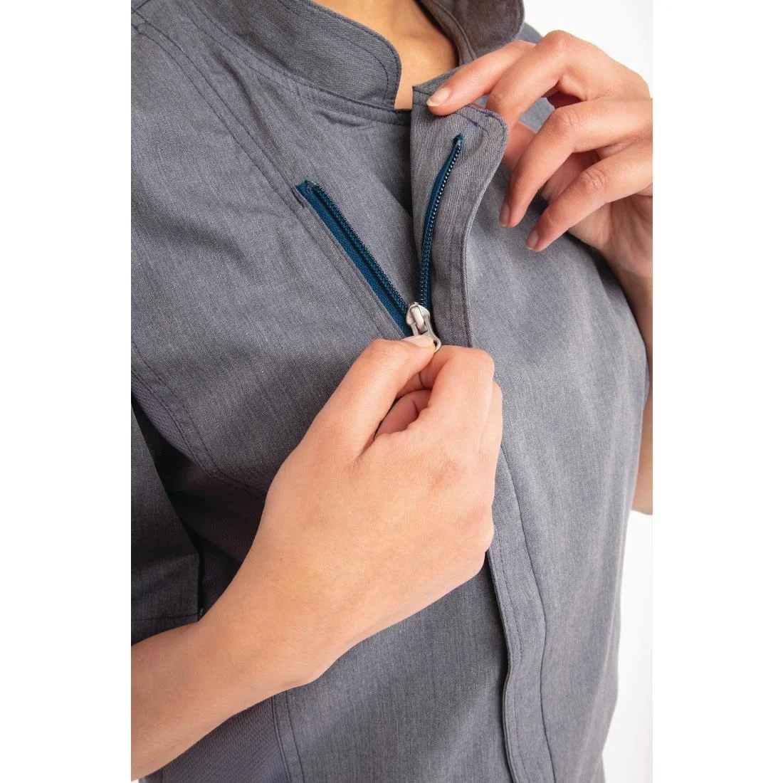 Chef Works Unisex Springfield Lightweight Short Sleeve Zipper Coat Ink Blue - Image 17