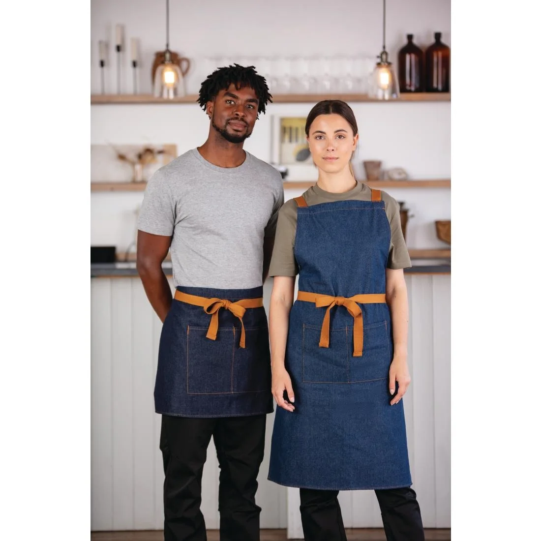 Southside X-Cross Back Apron Denim Blue Tan Ties - Image 13