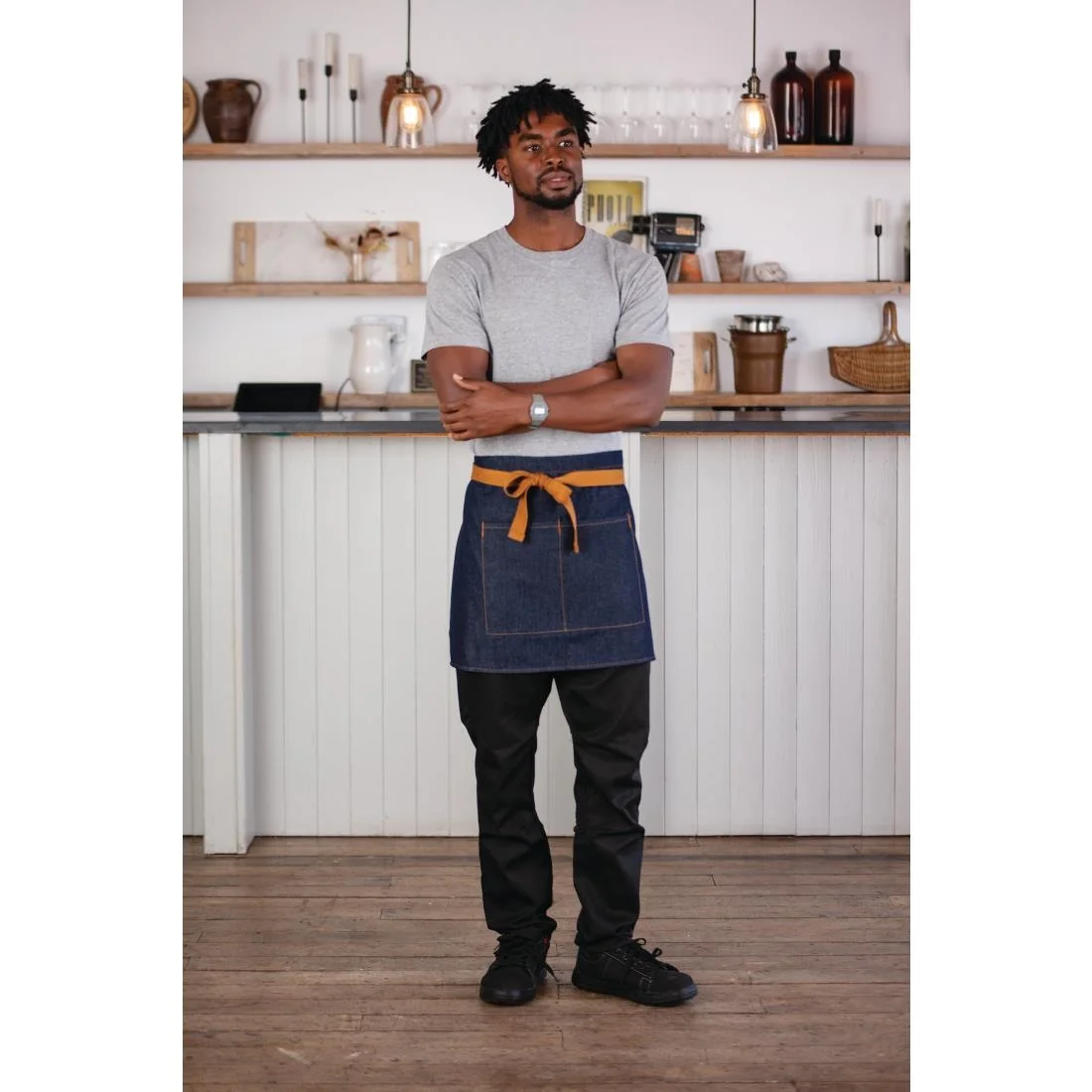 Southside Waist Apron Denim Blue Tan Ties - Image 3