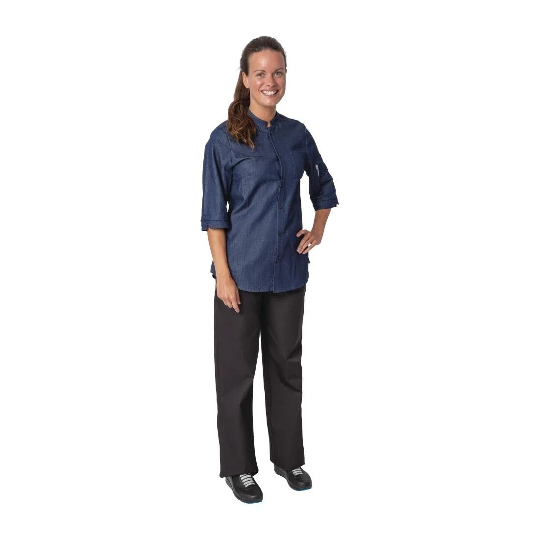 Southside NY Queens Womens Denim Lightweight Chef Shirt - Image 2