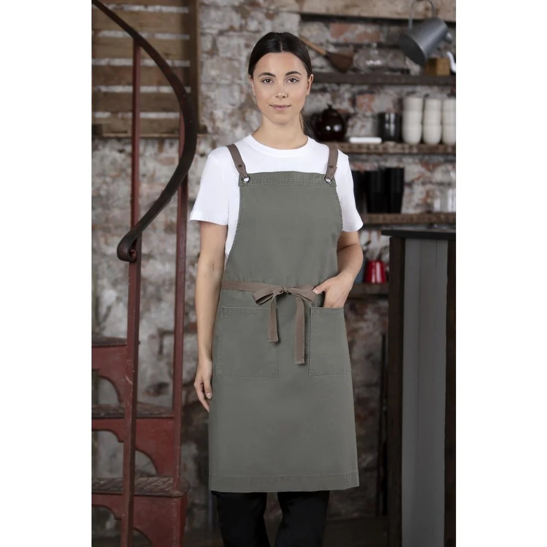 Southside Cotton Canvas Bib Apron Khaki - Image 7