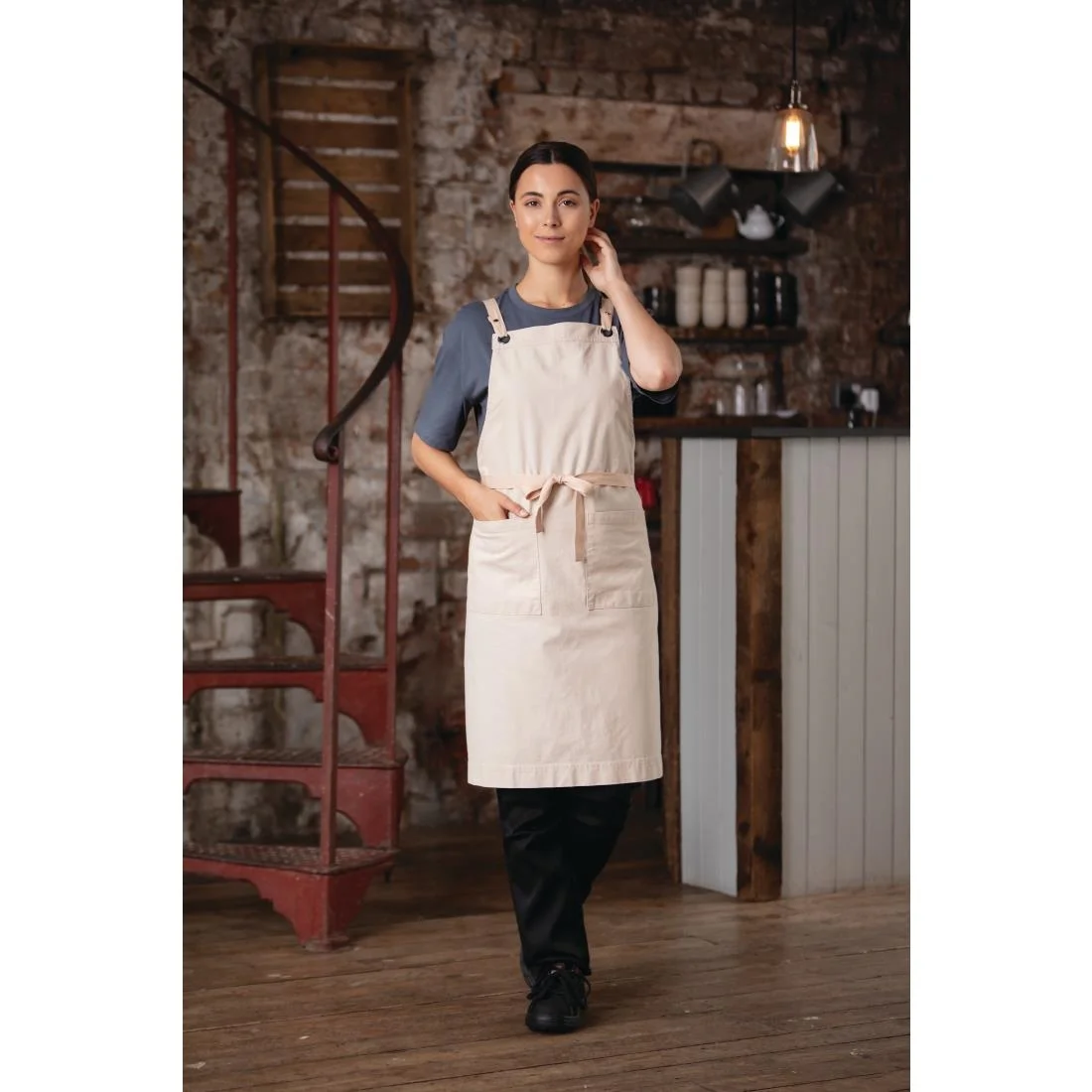 Southside Cotton Canvas Bib Apron Stone - Image 8