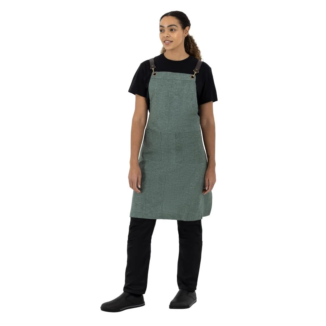 Southside Linen Blend Bib Apron Forest Green - Image 8