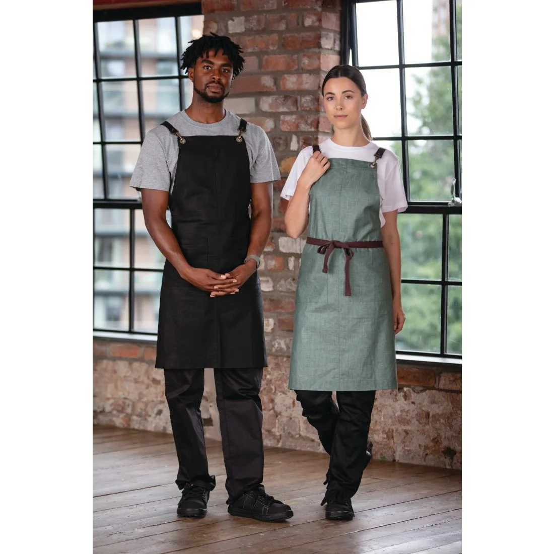 Southside Linen Blend Bib Apron Forest Green - Image 11