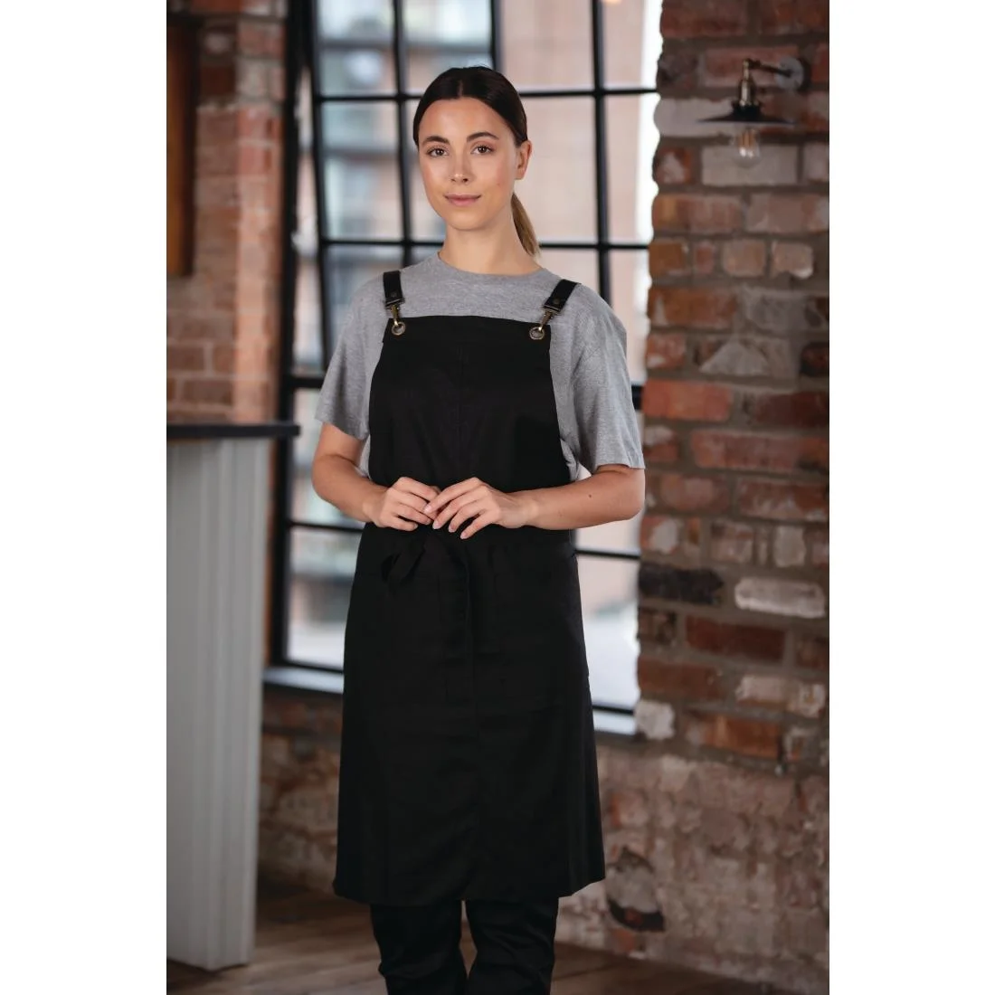 Southside Linen Blend Bib Apron Black - Image 6
