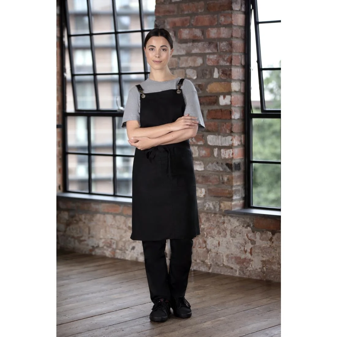 Southside Linen Blend Bib Apron Black - Image 4