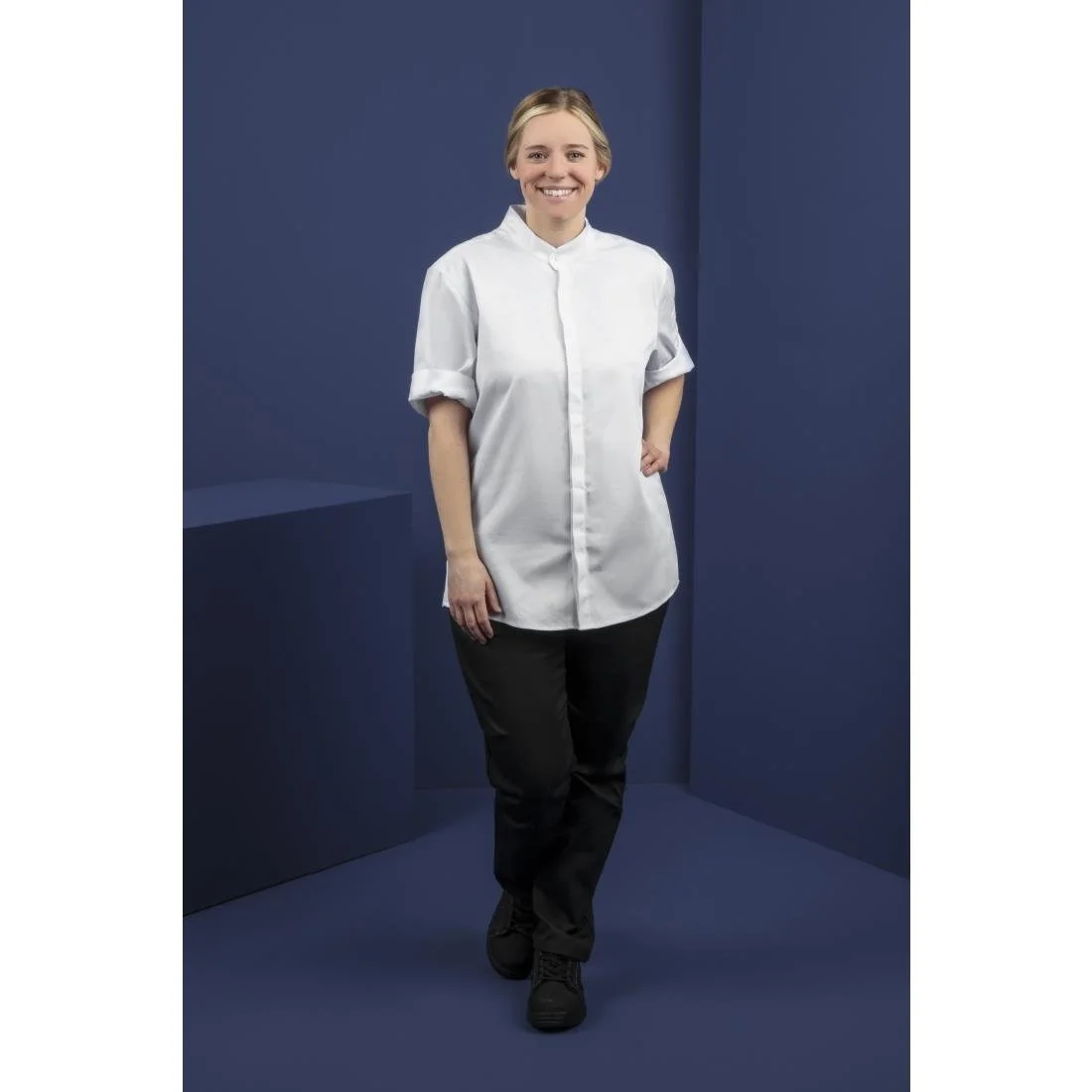 Southside Band Collar Unisex Chef Jacket White - Image 12