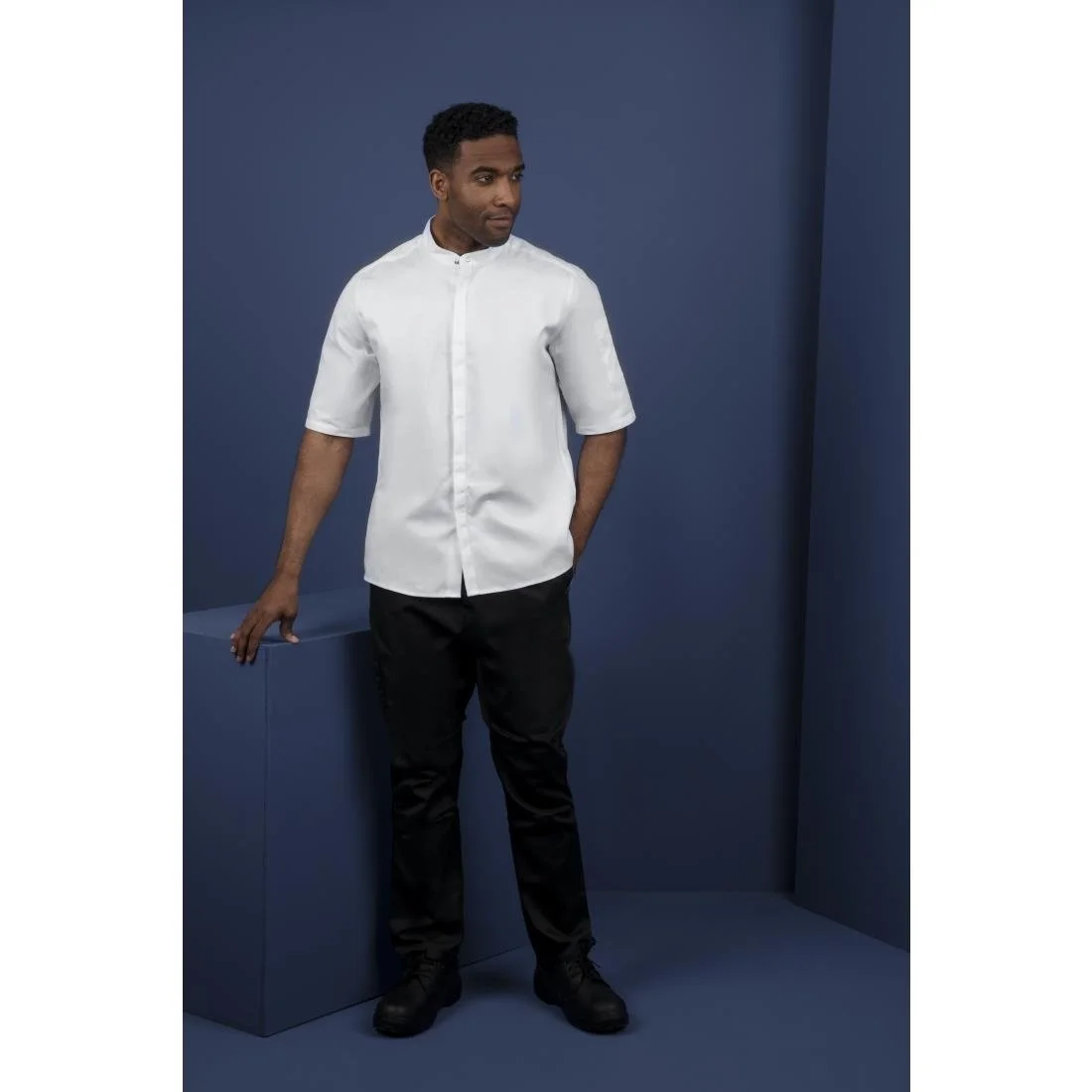Southside Band Collar Unisex Chef Jacket White - Image 13