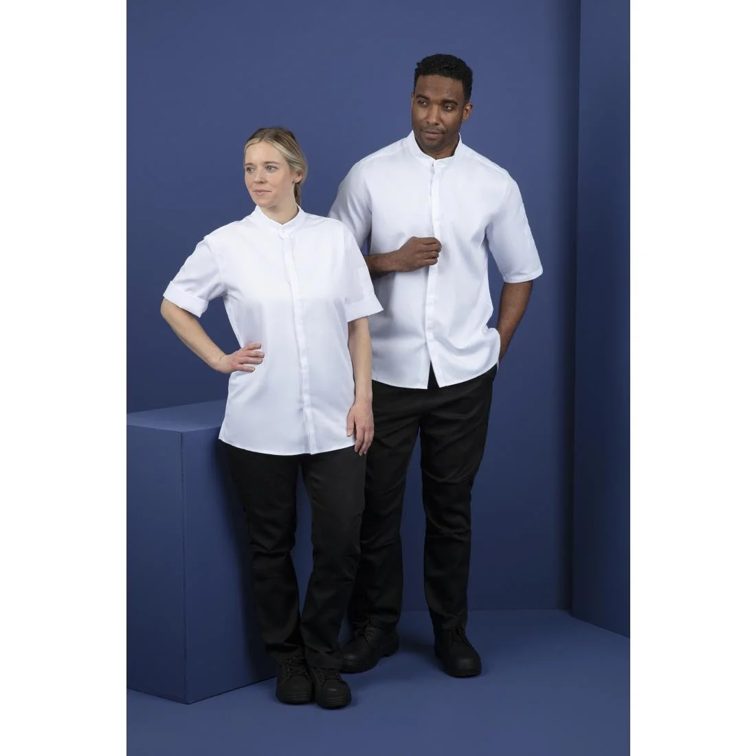 Southside Band Collar Unisex Chef Jacket White - Image 13
