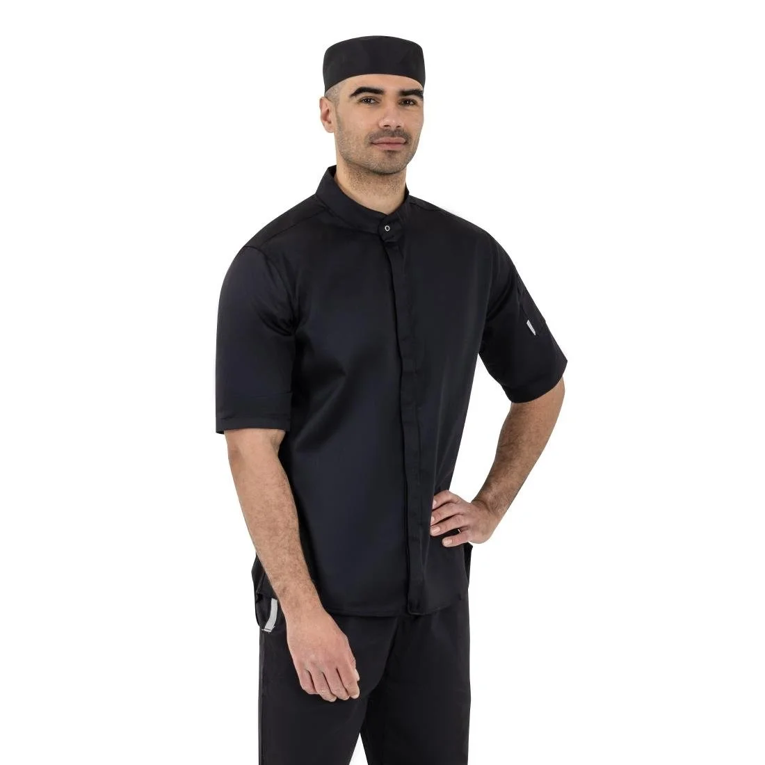 Southside Band Collar Unisex Chef Jacket Black - Image 9