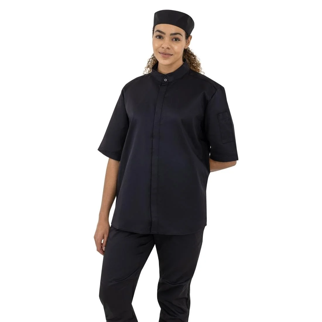 Southside Band Collar Unisex Chef Jacket Black - Image 10