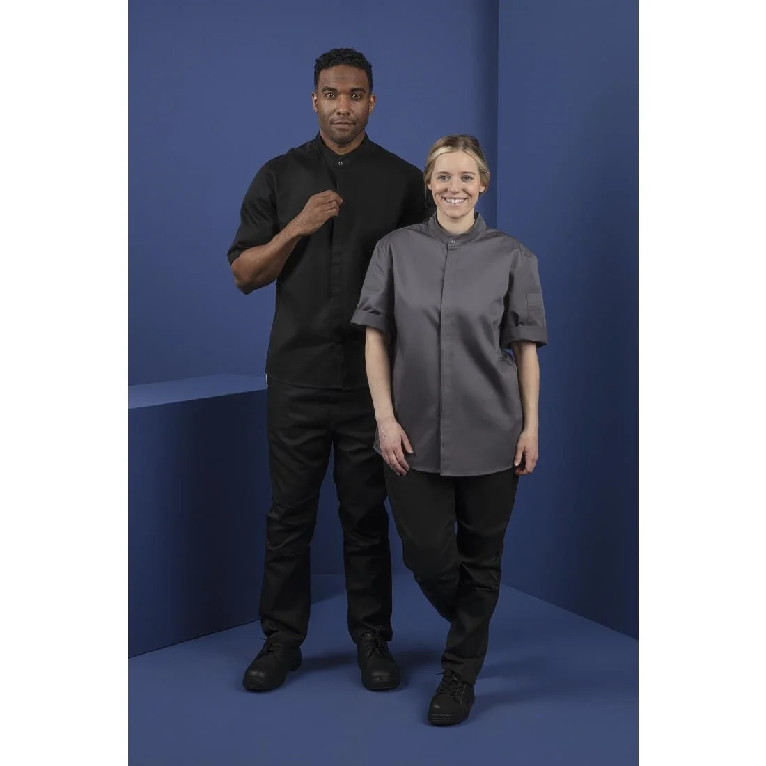 Southside Band Collar Unisex Chef Jacket Black - Image 12