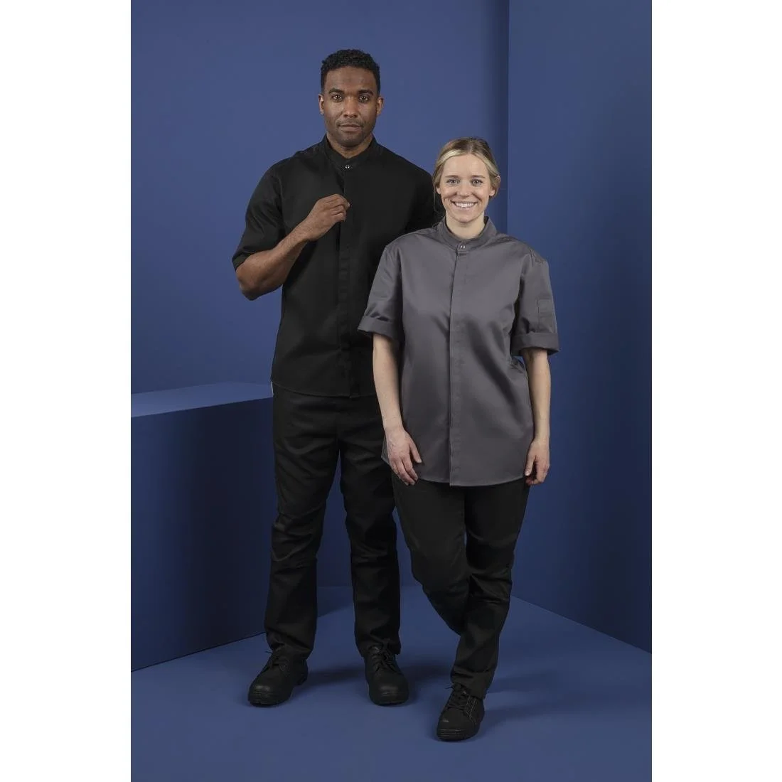 Southside Band Collar Unisex Chef Jacket Charcoal - Image 2