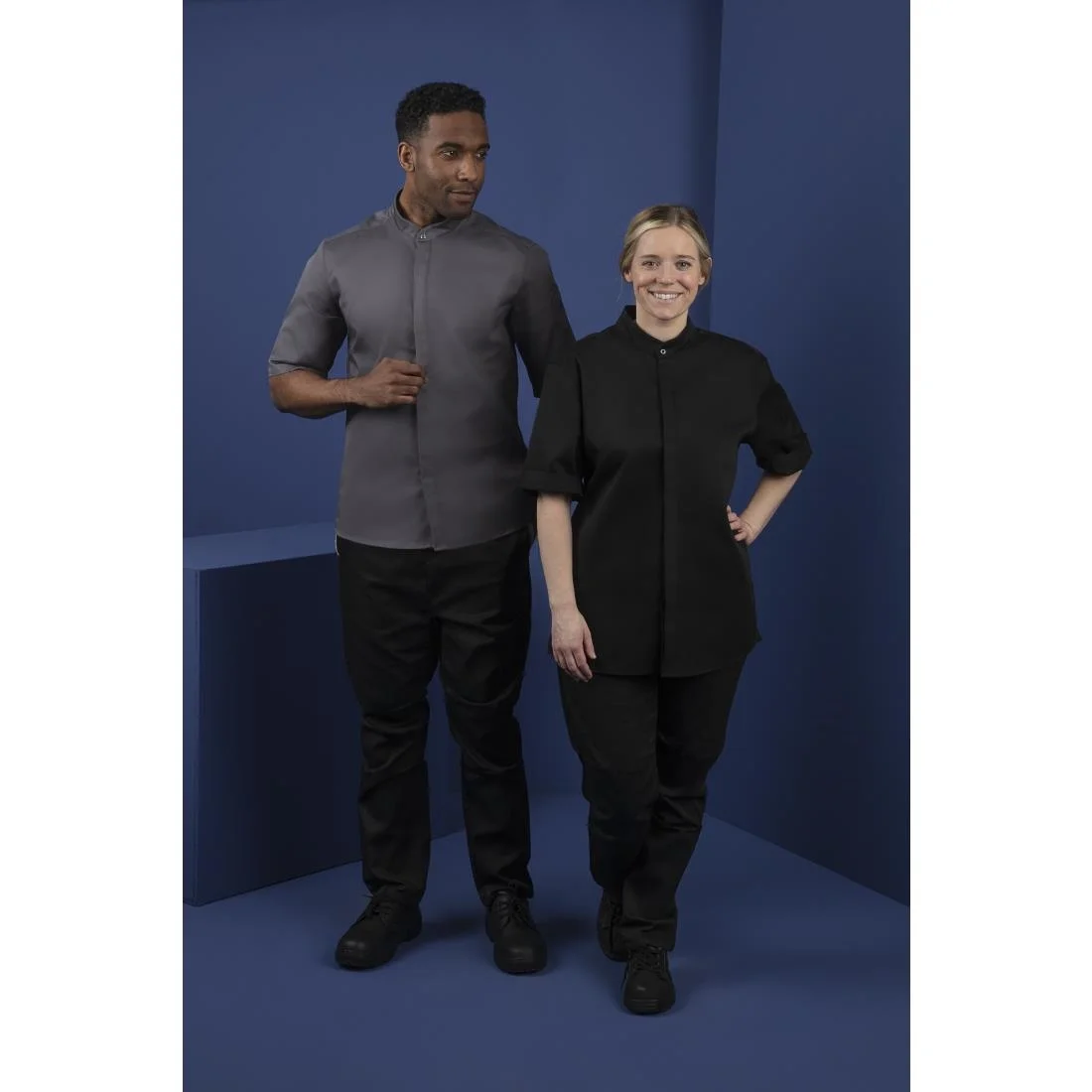 Southside Band Collar Unisex Chef Jacket Black - Image 11
