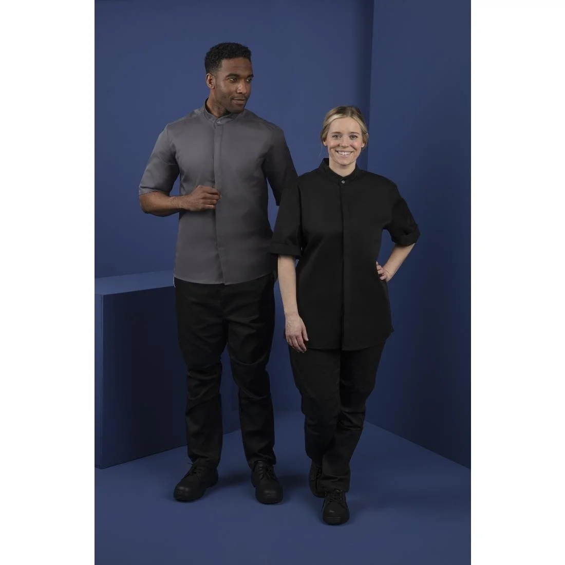 Southside Band Collar Unisex Chef Jacket Charcoal - Image 3