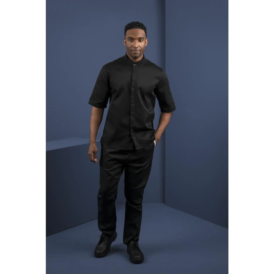 Southside Band Collar Unisex Chef Jacket Black - Image 13