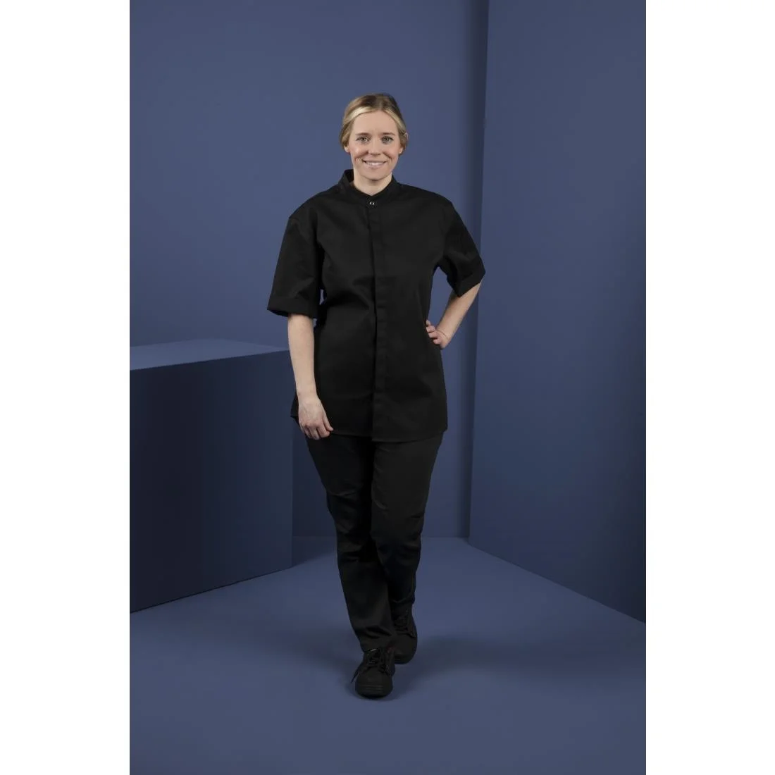 Southside Band Collar Unisex Chef Jacket Black - Image 12