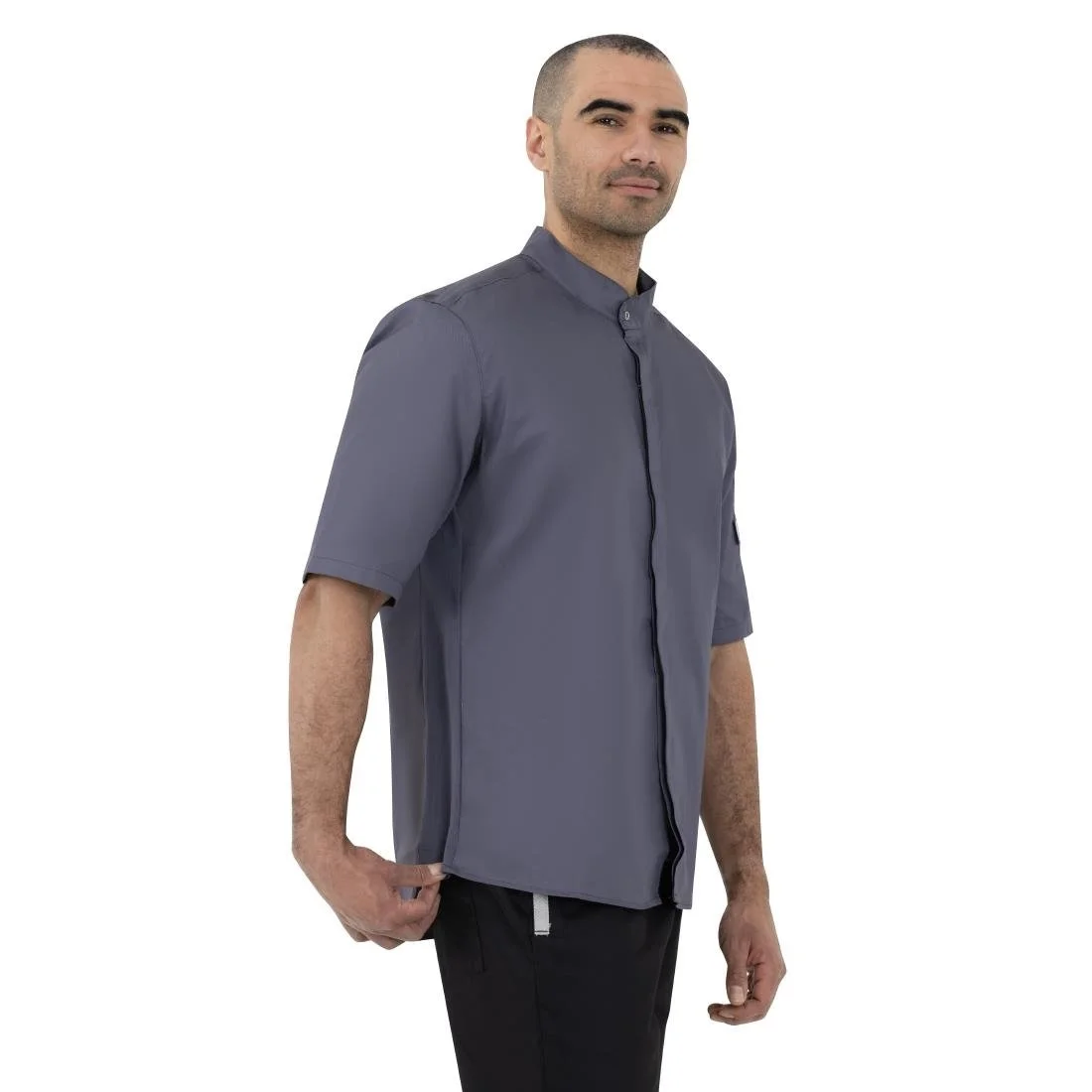 Southside Band Collar Unisex Chef Jacket Charcoal - Image 12