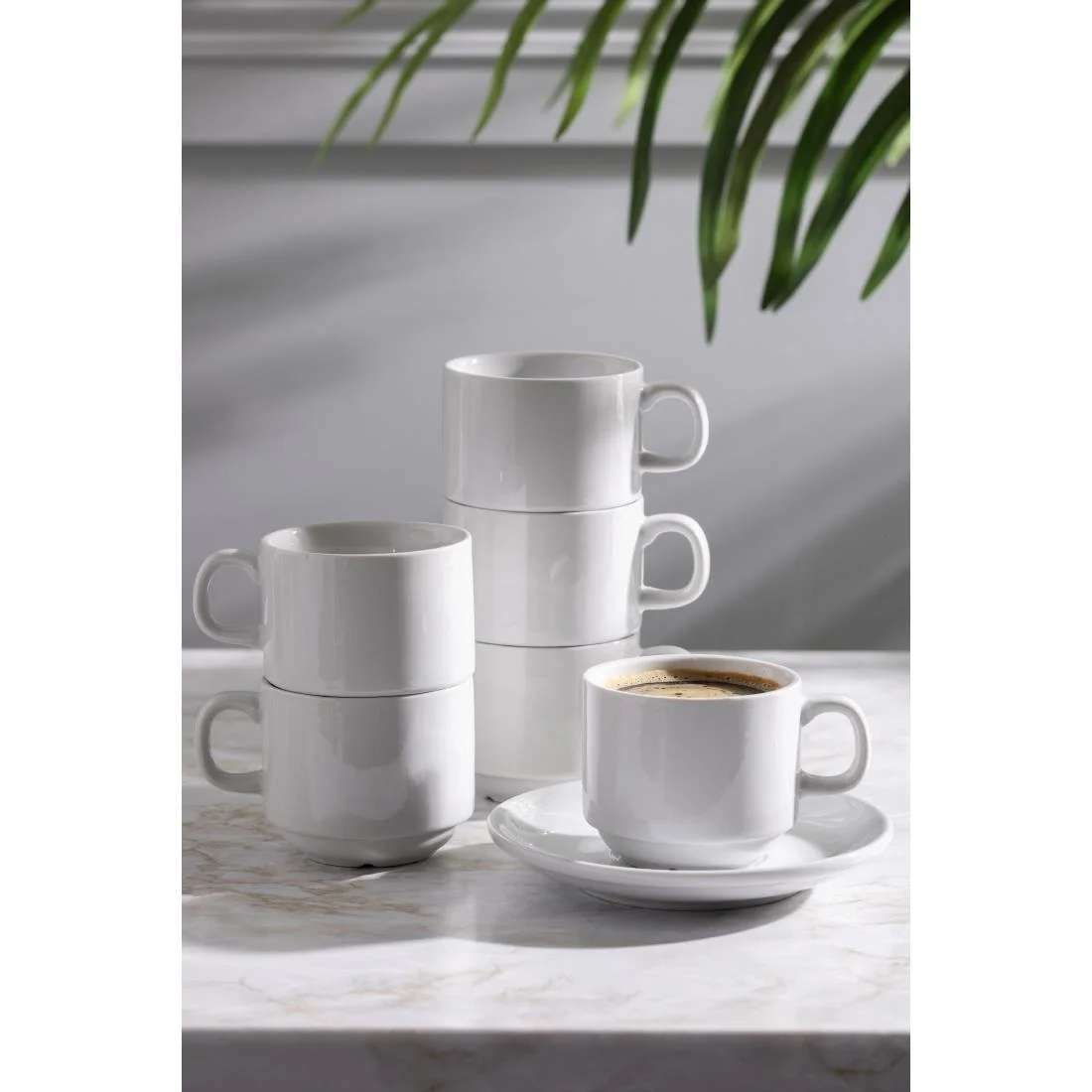 Olympia Whiteware Stacking Tea Cups 200ml 7oz - Image 7
