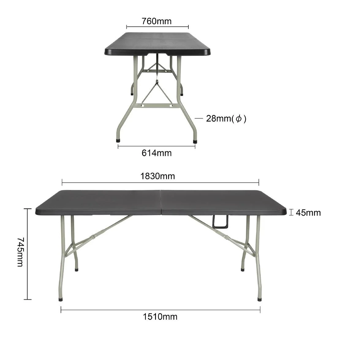 Bolero Rectangular Centre Folding Table 6ft Black - Image 4