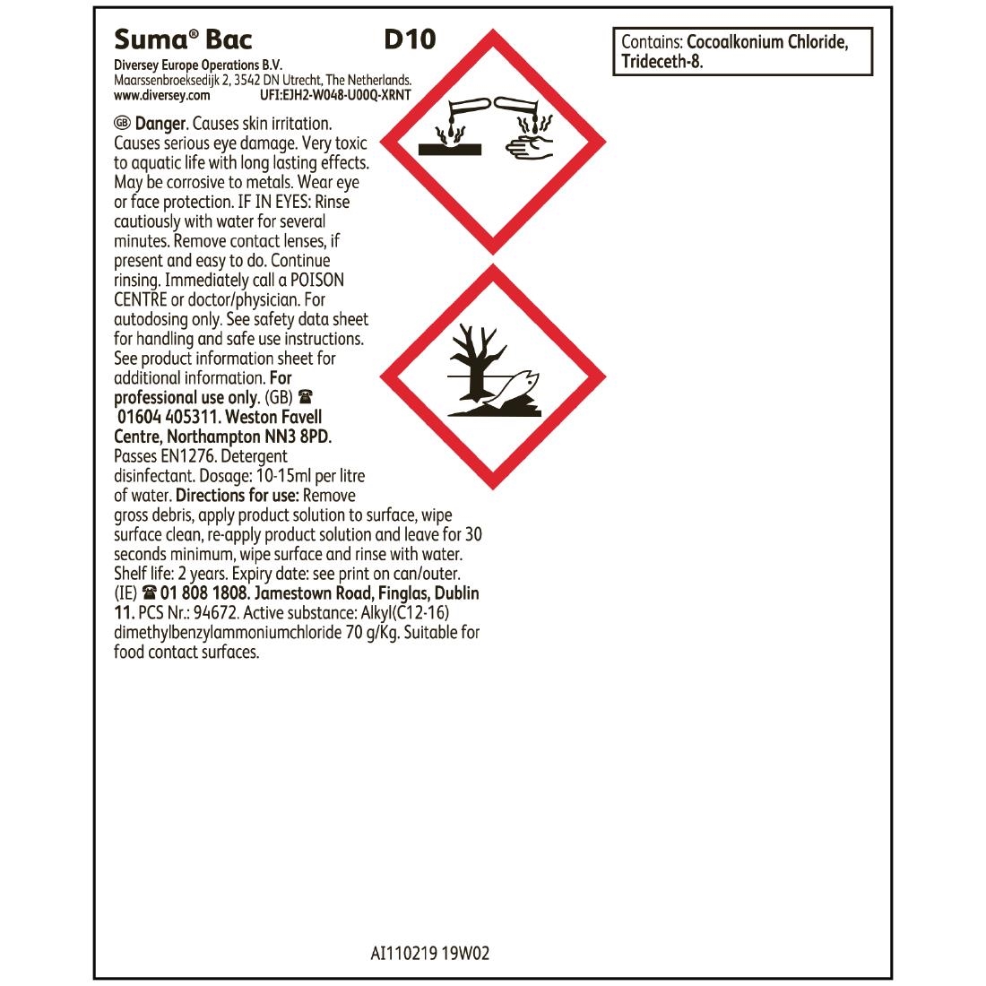 Suma Bac D10 Cleaner and Sanitiser 5 Litre (Pack of 2)