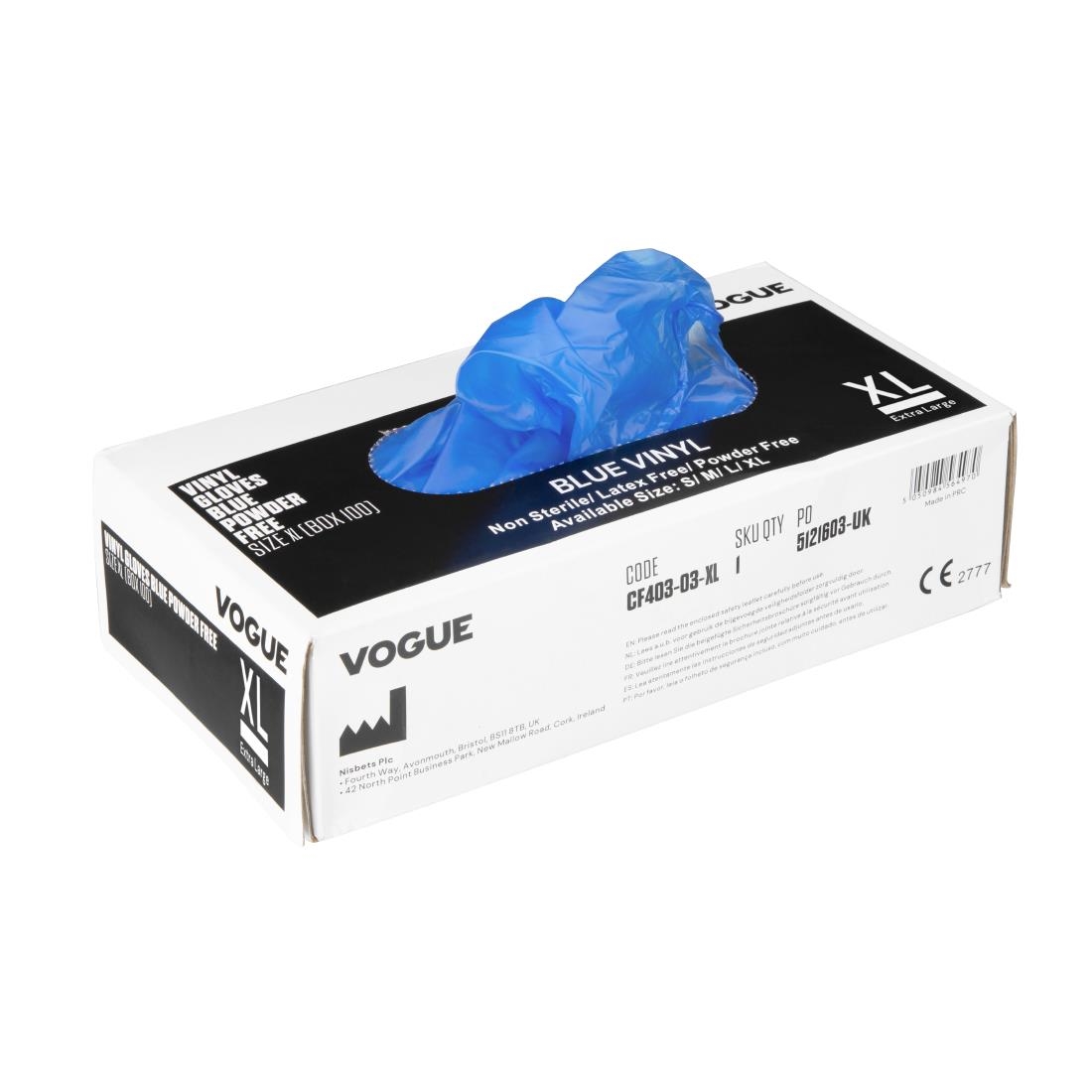 Vogue Vinyl Food Prep Gloves Blue Powder Free Extra Large