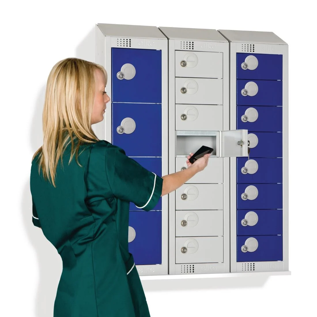 Elite Personal Effects Locker 4 Door Blue Padlock Sloping Top
