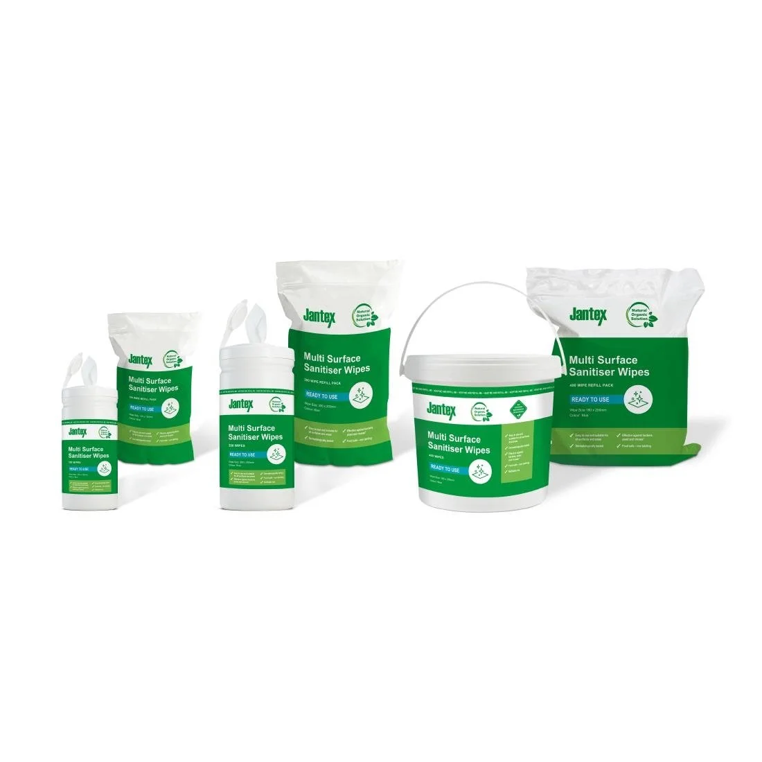 Jantex Green Surface Sanitiser Wipes Starter Tub 200mm (400 Pack) - Image 2