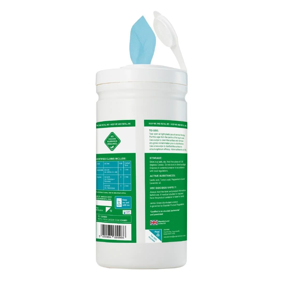 Jantex Green Surface Sanitiser Wipes Starter Tub 200mm (200 Pack) - Image 3