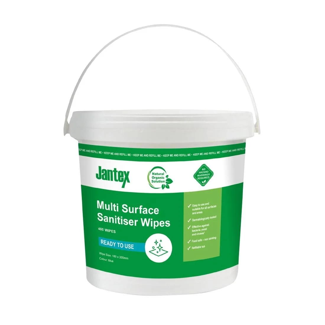 Jantex Green Surface Sanitiser Wipes Starter Tub 200mm (400 Pack) - Image 1