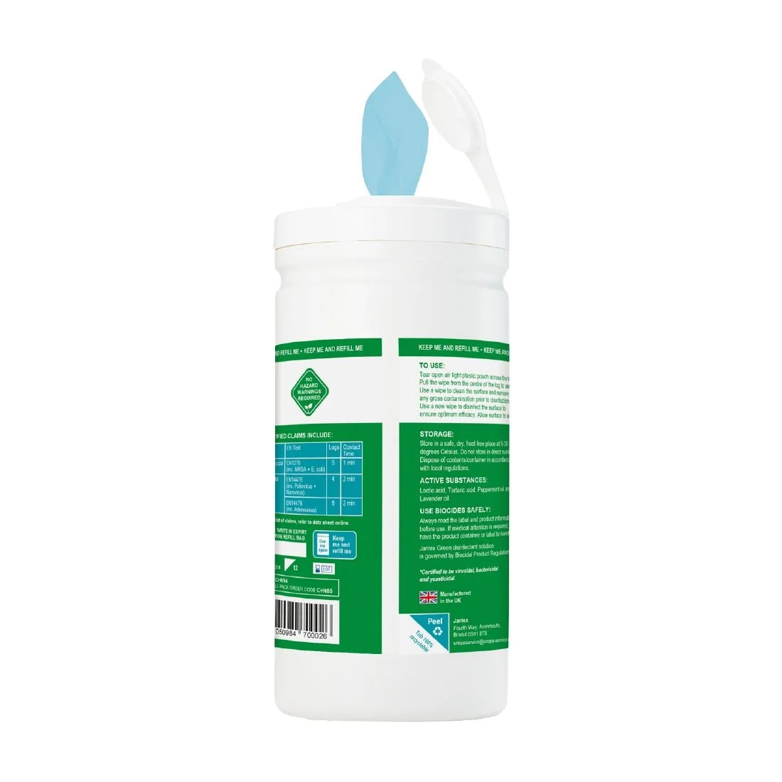 Jantex Green Probe Sanitiser Wipes Starter Tub 130mm (100 Pack) - Image 3