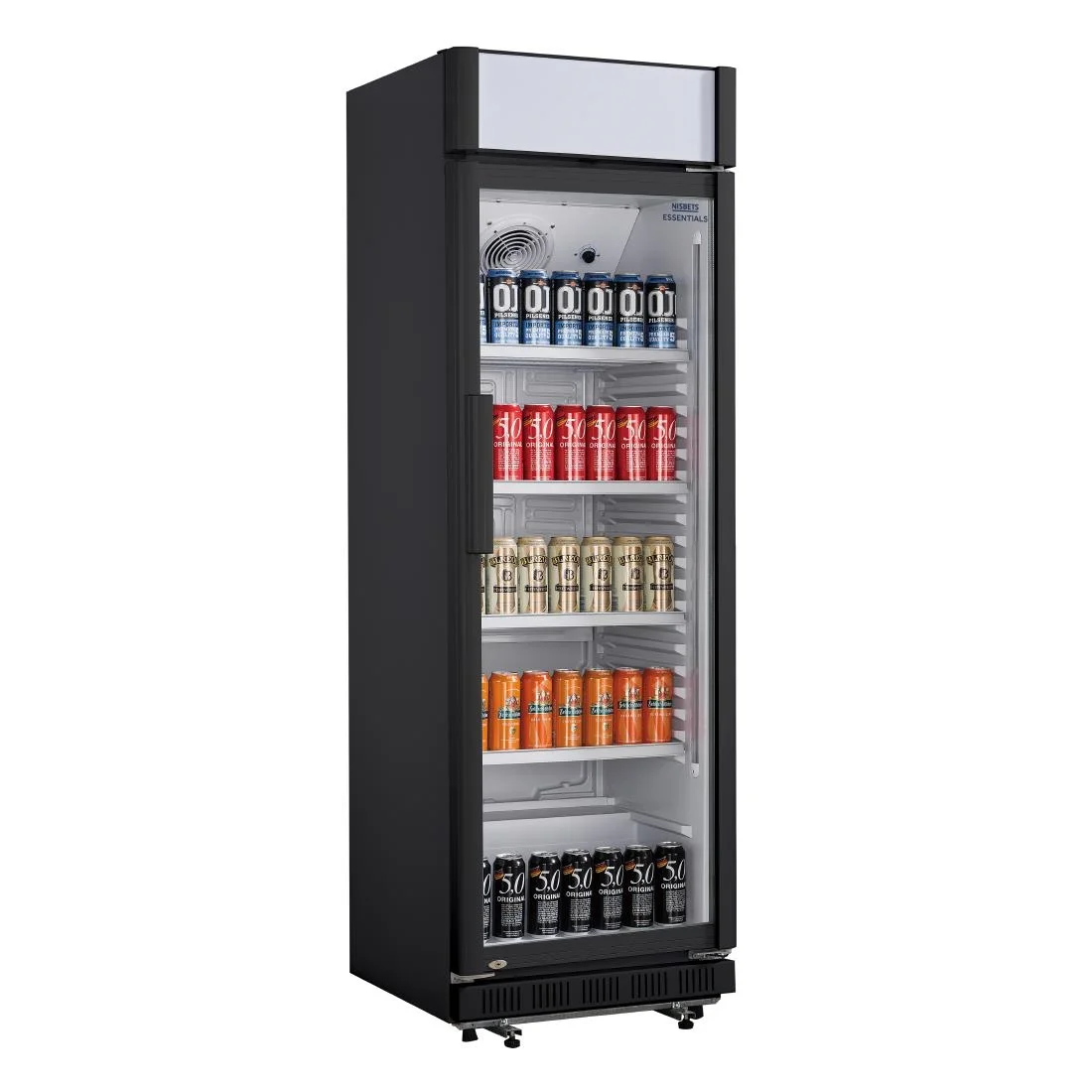 Nisbets Essentials Upright Display Cooler Black with Light Box - 354Ltr - Image 4