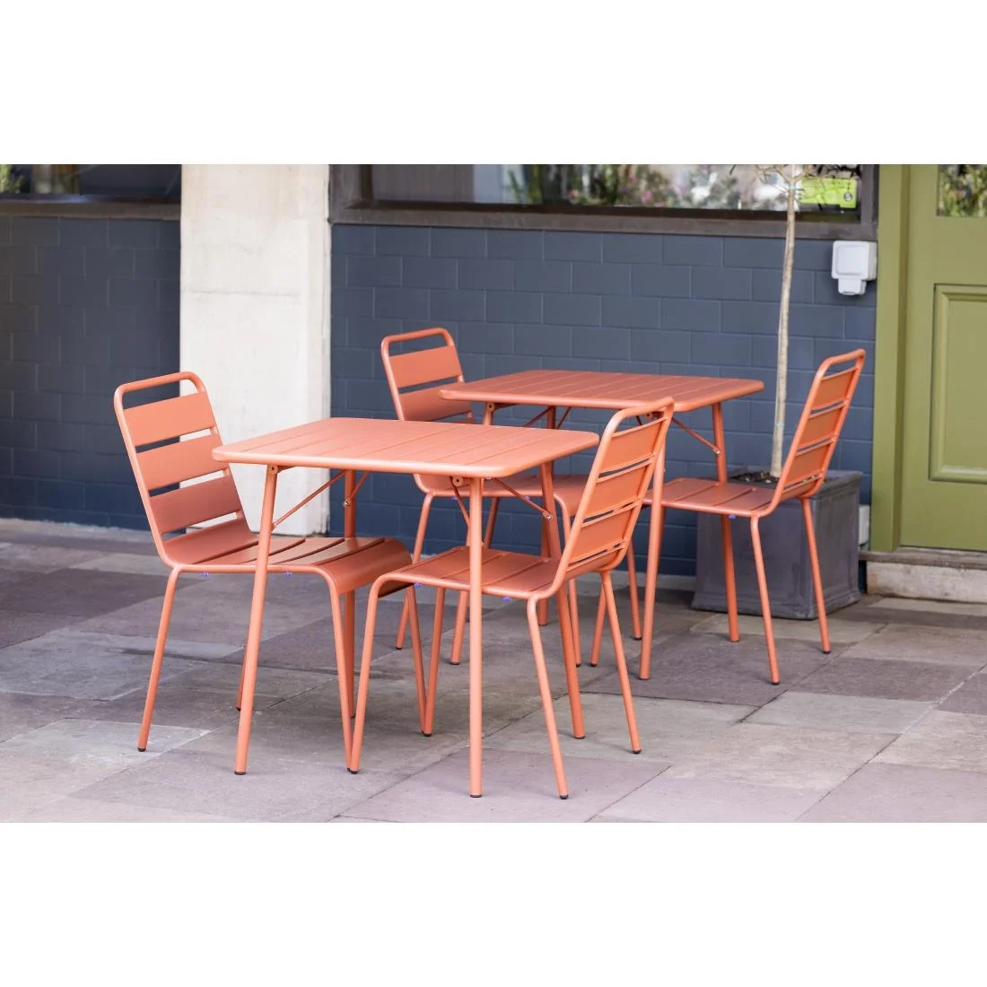Bolero Terracotta Slatted Steel Side Chairs (Pack of 4) - Image 3