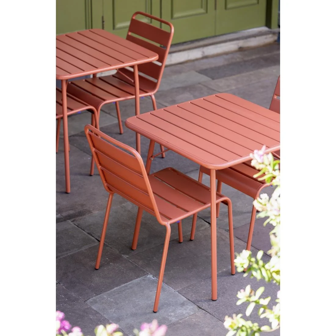 Bolero Terracotta Slatted Steel Side Chairs (Pack of 4) - Image 4