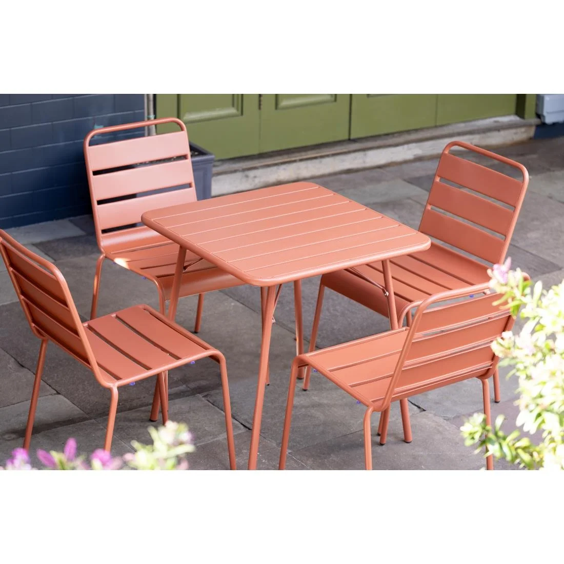 Bolero Terracotta Slatted Steel Side Chairs (Pack of 4) - Image 2