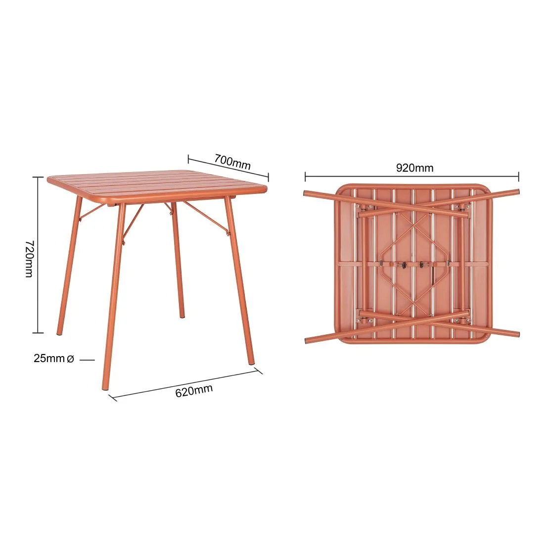 Bolero Terracotta Square Slatted Steel Table - 700mm - Image 8