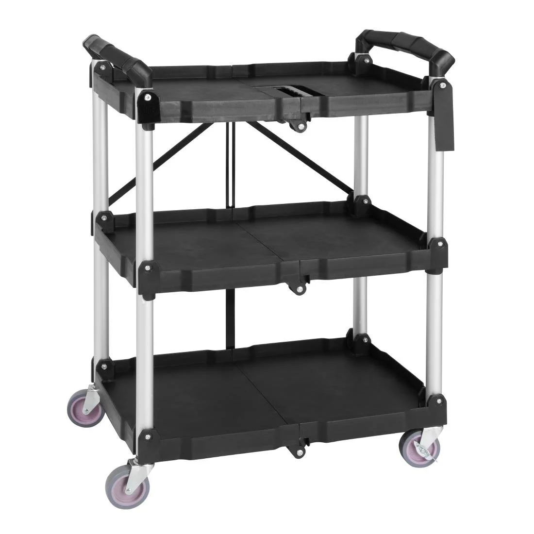 Vogue 3 Tier PP Folding Trolley Black Small - Image 1