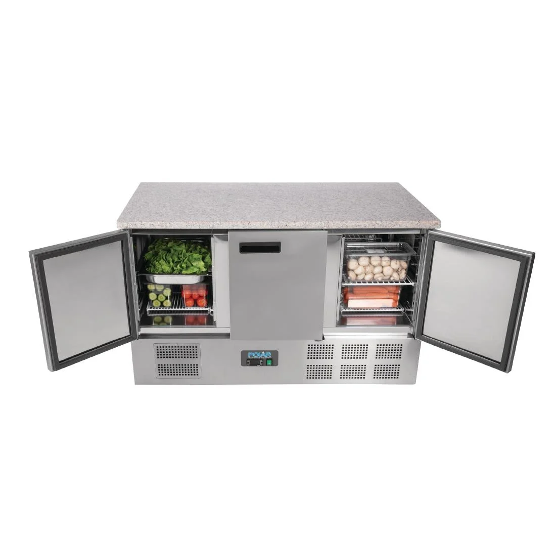 Polar 3 Door Refrigerated Counter with Marble Work Top 368Ltr - Image 9