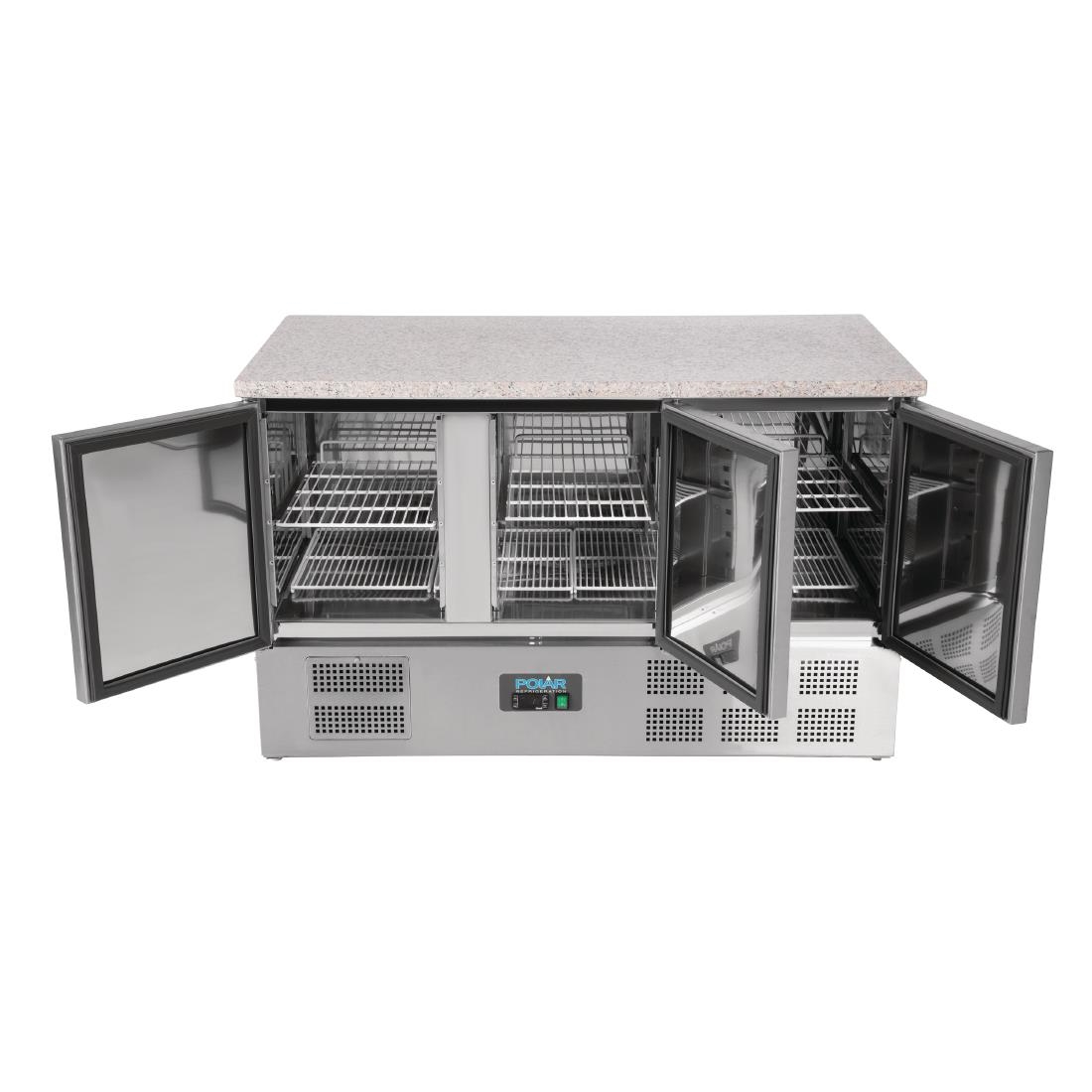 Polar 3 Door Refrigerated Counter with Marble Work Top 368Ltr